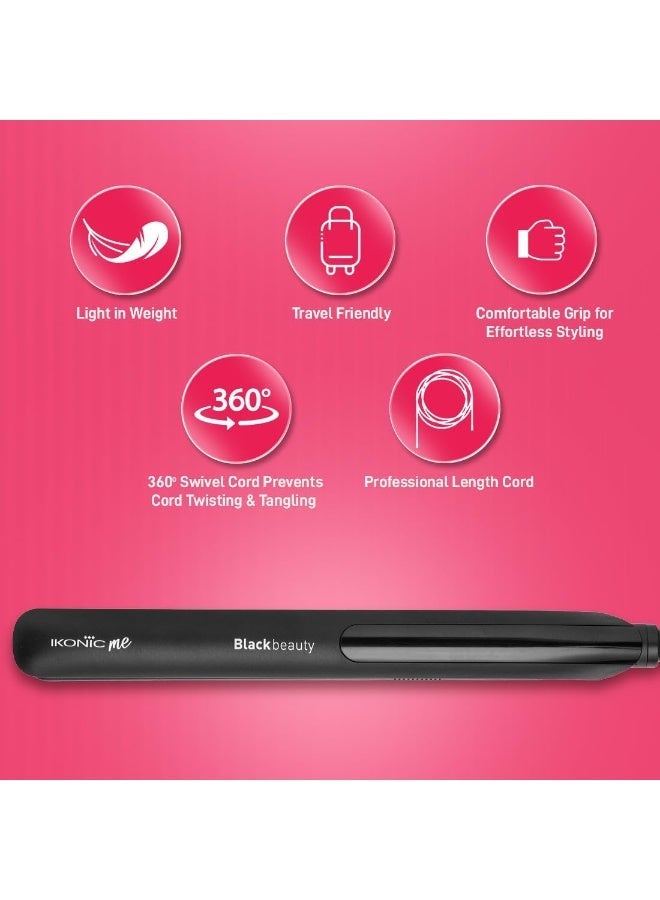 Ikonic Black Beauty Hair Straightener For Women, Ceramic Coated Floating Plates Handle Lock Feature Instant Heat Up Techonoly, Super Slim and Light Weight, Travel Friendly Sutiable for All Hair Types - Image 3