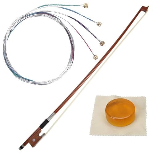 IMAGINEA Violin String 4/4 Violin String with Bow & Rosin | Full Set (G D A E) | Silver String Steel Core with Nickel-Plated Ball Head Replacement Strings for Violin | Musical Instrument Parts - Image 1