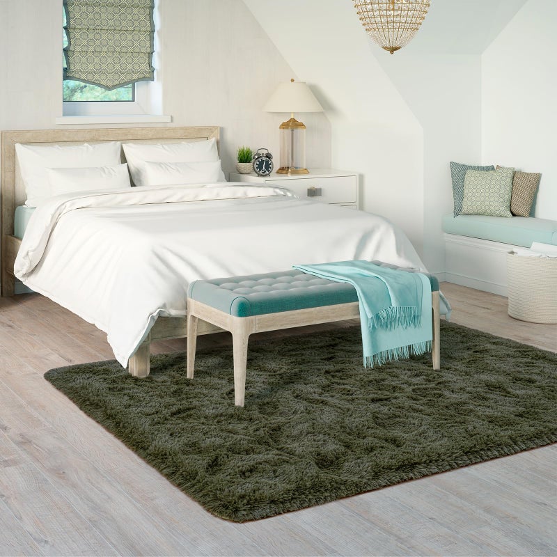 Goideal Fluffy Rug for Bedroom Living Room, 4x6 Olive Green Area Rugs, Faux Fur Shag Modern Carpet Ultra Soft Girls Boys Room Home Decor, Solid - Image 3