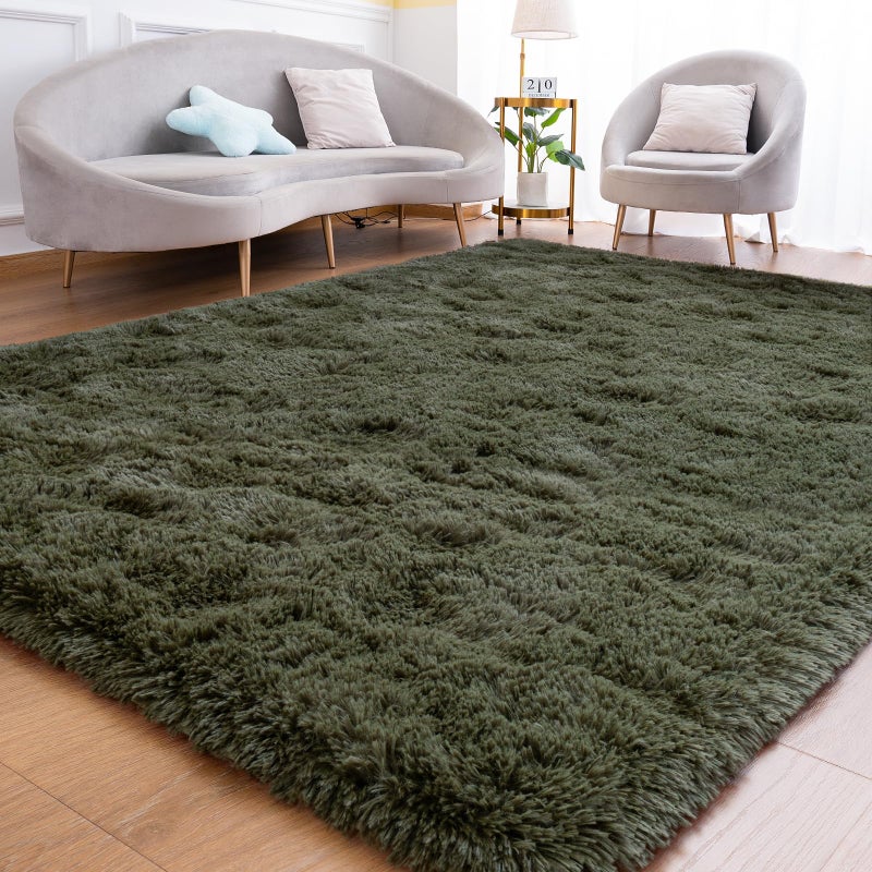 Goideal Fluffy Rug for Bedroom Living Room, 4x6 Olive Green Area Rugs, Faux Fur Shag Modern Carpet Ultra Soft Girls Boys Room Home Decor, Solid - Image 1