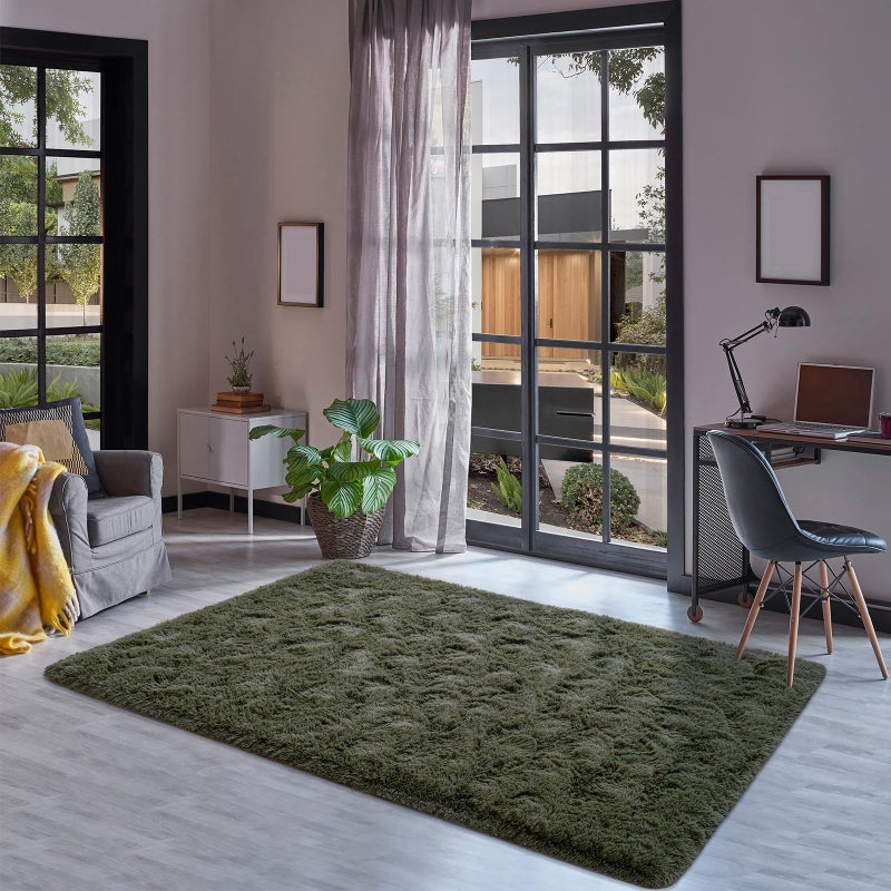 Goideal Fluffy Rug for Bedroom Living Room, 4x6 Olive Green Area Rugs, Faux Fur Shag Modern Carpet Ultra Soft Girls Boys Room Home Decor, Solid - Image 4