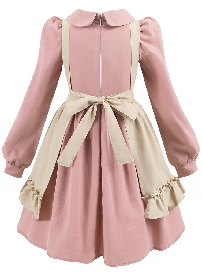 FCCAM FCCAM FCCAM Prairie Colonial Costume Girls Long Sleeves Pioneer Dresses for Girls American Pilgrim Costume M Age Over 4 Years Old Pink - Image 2