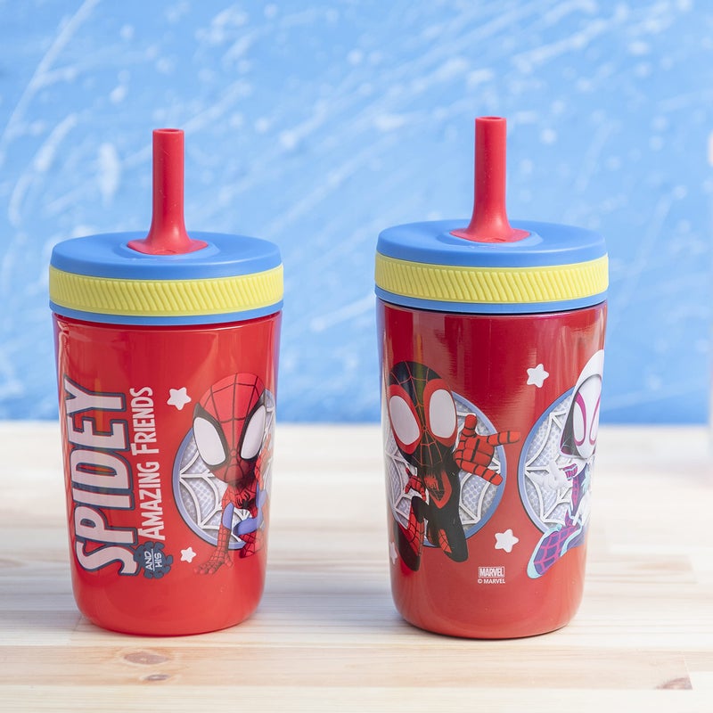 زاك ديزاينز Spidey and His Amazing Friends Kelso Tumbler Set, Leak-Proof Screw-On Lid with Straw, Bundle for Kids Includes Plastic and Stainless Steel Cups with Bonus Sipper, 3pc Set, Non-BPA - Image 2