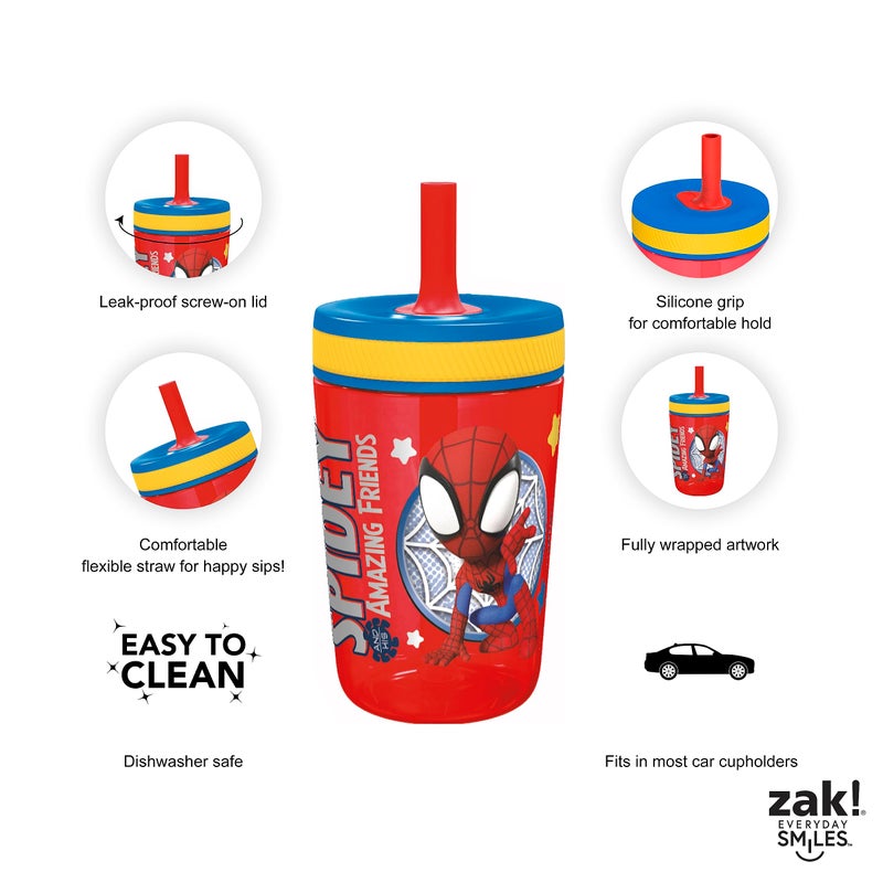 زاك ديزاينز Spidey and His Amazing Friends Kelso Tumbler Set, Leak-Proof Screw-On Lid with Straw, Bundle for Kids Includes Plastic and Stainless Steel Cups with Bonus Sipper, 3pc Set, Non-BPA - Image 5