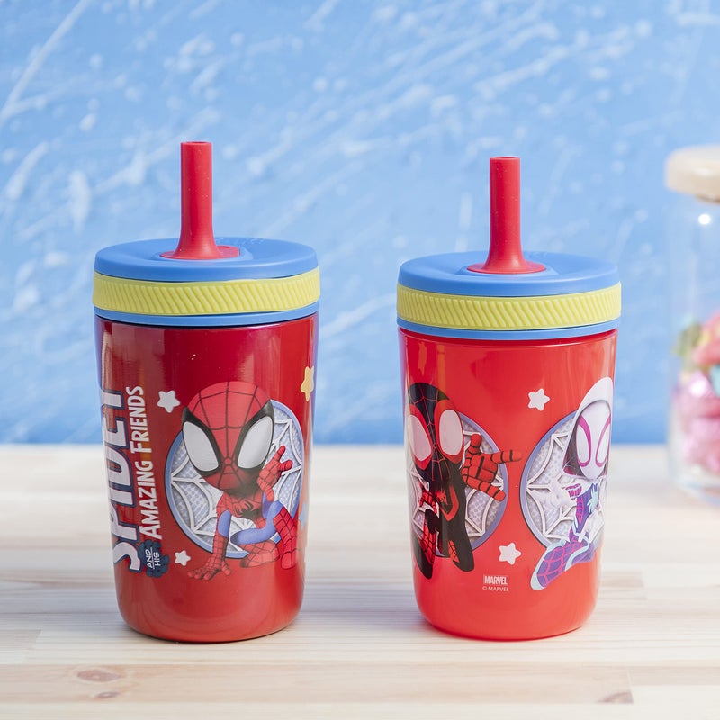 زاك ديزاينز Spidey and His Amazing Friends Kelso Tumbler Set, Leak-Proof Screw-On Lid with Straw, Bundle for Kids Includes Plastic and Stainless Steel Cups with Bonus Sipper, 3pc Set, Non-BPA - Image 4