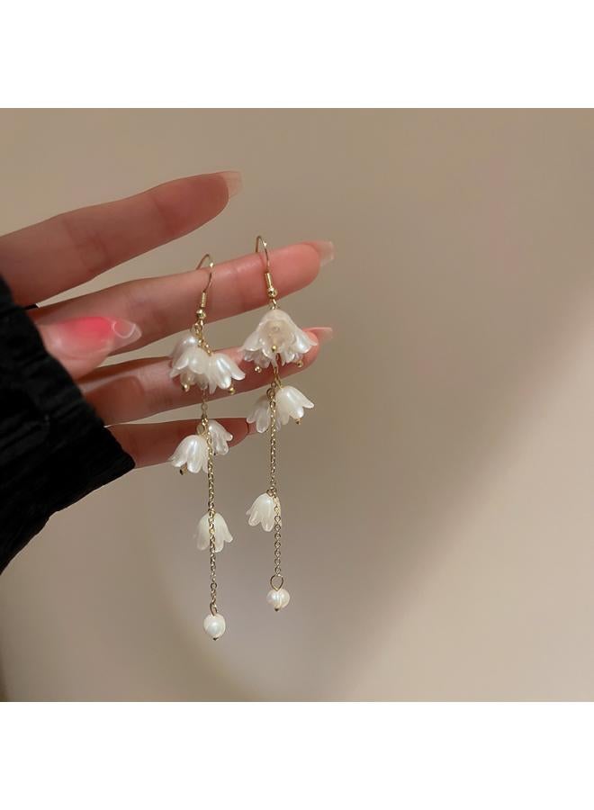 Fashion Design Pearl Cluster Tassel Earrings Hong Kong Style Retro Personality Elegant Ear Hook Internet Celebrity All-match Earrings For Women