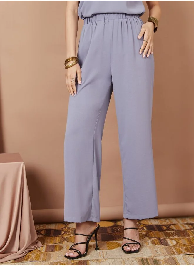 Styli Cap Sleeves Top & Wide Leg Trousers Under Abaya Set