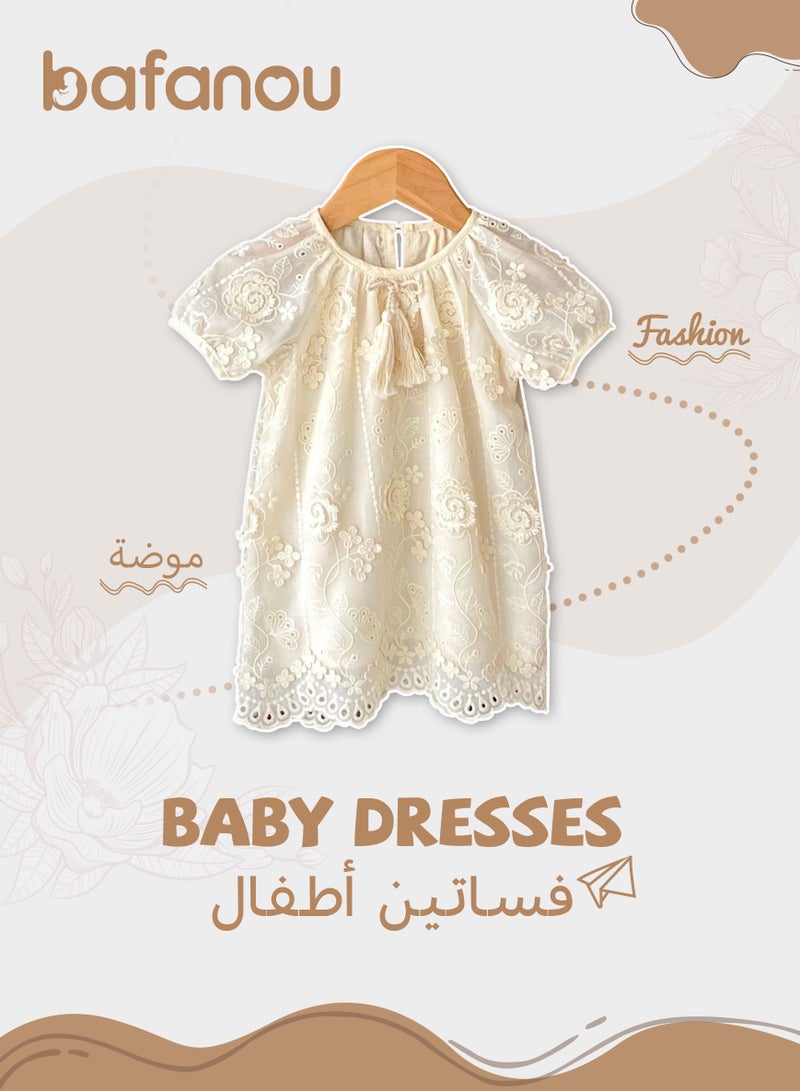 Bafanou Summer Baby Solid Dress Kids Girls Embroidered Cotton Clothing Floral Dress For 0-5Y Girls