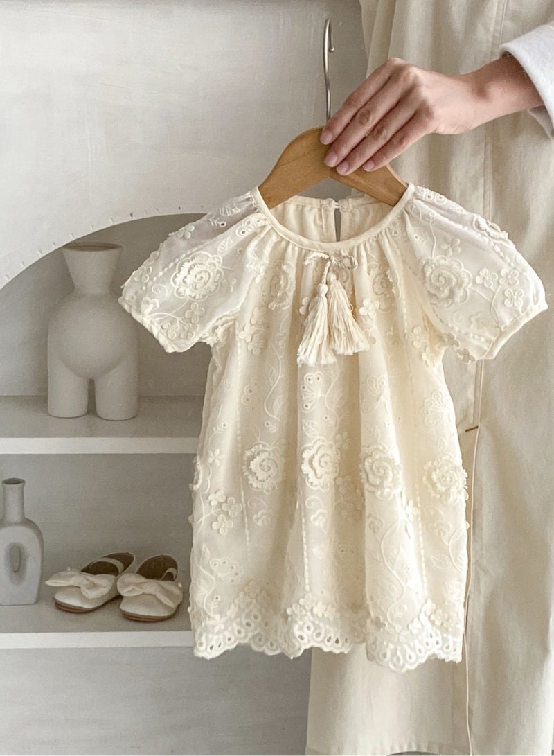 Bafanou Summer Baby Solid Dress Kids Girls Embroidered Cotton Clothing Floral Dress For 0-5Y Girls