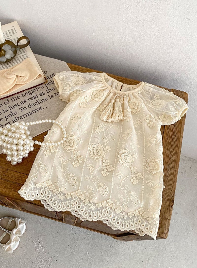 Bafanou Summer Baby Solid Dress Kids Girls Embroidered Cotton Clothing Floral Dress For 0-5Y Girls
