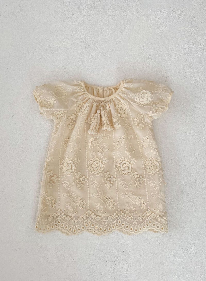 Bafanou Summer Baby Solid Dress Kids Girls Embroidered Cotton Clothing Floral Dress For 0-5Y Girls