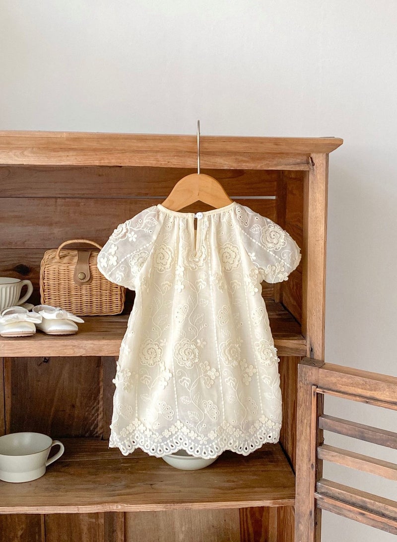 Bafanou Summer Baby Solid Dress Kids Girls Embroidered Cotton Clothing Floral Dress For 0-5Y Girls