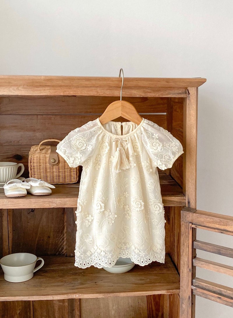 Bafanou Summer Baby Solid Dress Kids Girls Embroidered Cotton Clothing Floral Dress For 0-5Y Girls