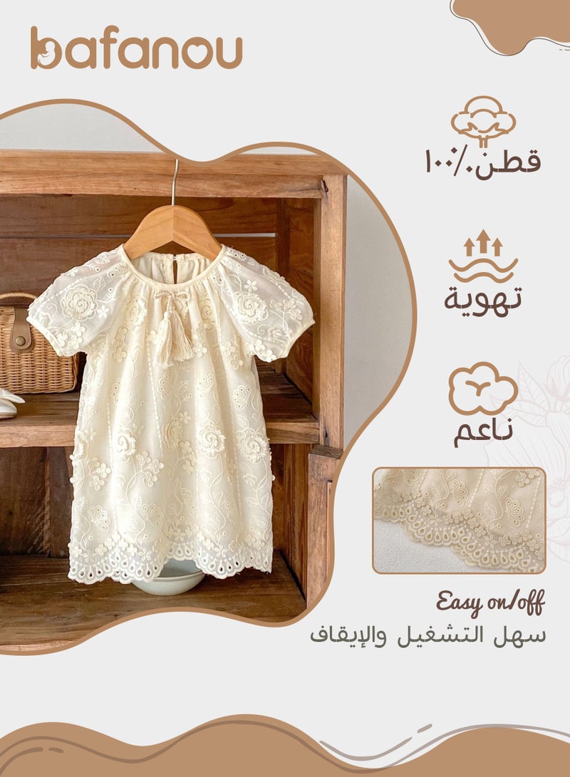 Bafanou Summer Baby Solid Dress Kids Girls Embroidered Cotton Clothing Floral Dress For 0-5Y Girls