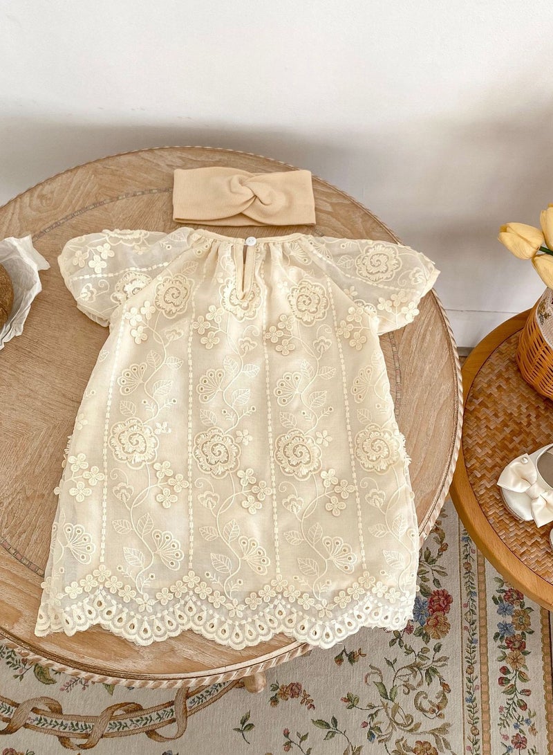 Bafanou Summer Baby Solid Dress Kids Girls Embroidered Cotton Clothing Floral Dress For 0-5Y Girls