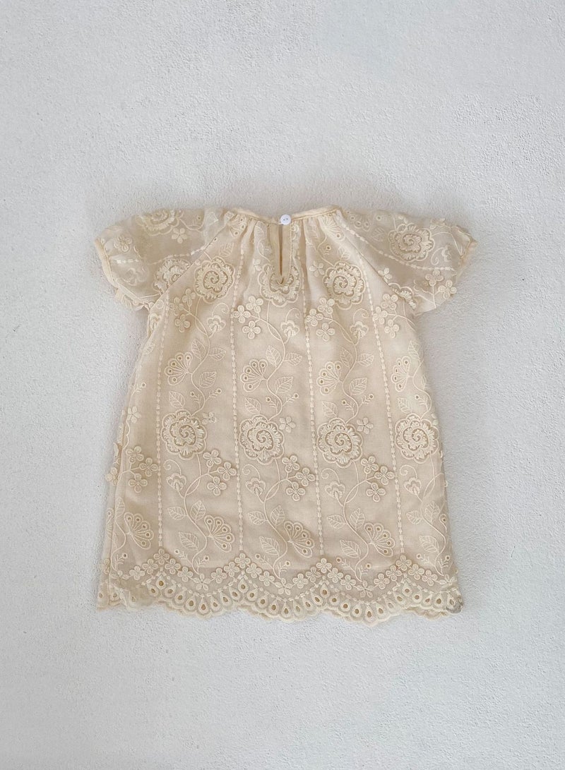 Bafanou Summer Baby Solid Dress Kids Girls Embroidered Cotton Clothing Floral Dress For 0-5Y Girls