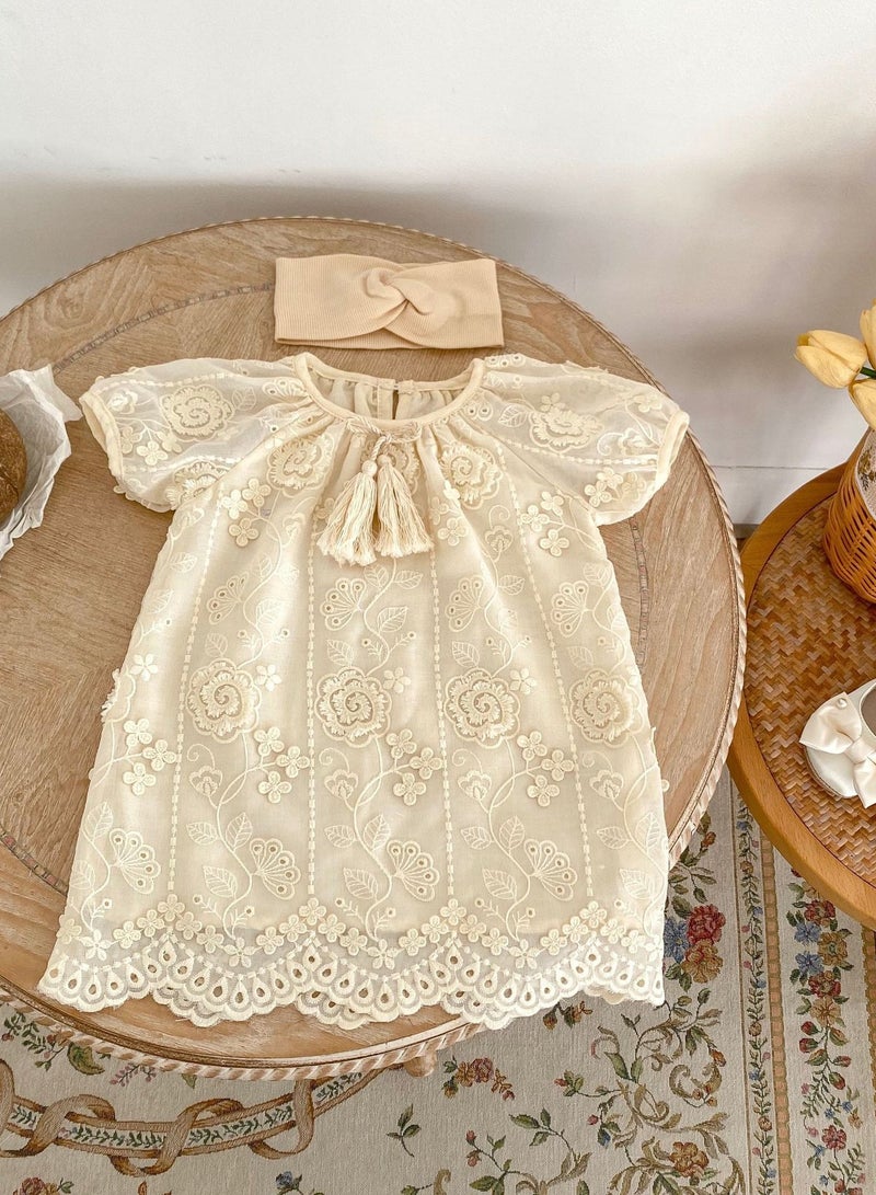 Bafanou Summer Baby Solid Dress Kids Girls Embroidered Cotton Clothing Floral Dress For 0-5Y Girls