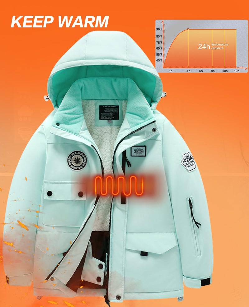 HOTIAN Boys Winter Kids 2 Piece Ski Suit Thicken Warm Hooded Jacket and Ski Pants Snowsuit Snowboarding Clothesmintblack12 - Image 3