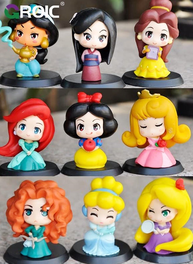 GROIC 9 Pcs Cute Princess Action Figure Set, Princess Doll Figurines for Cake Topper, Table, Themed Party Decoration, Birthday Gift, for Kids Girls - Image 3