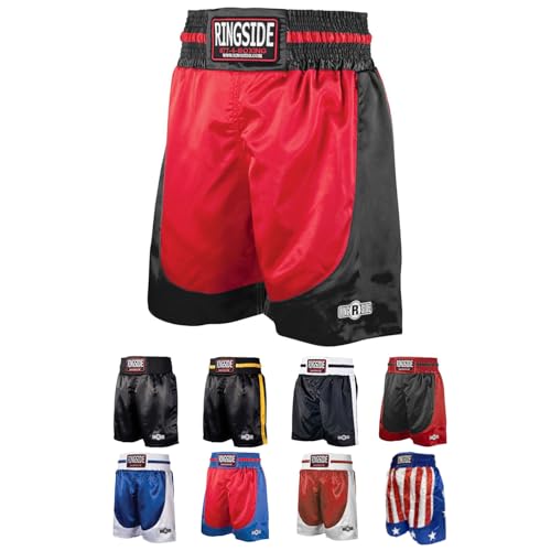 Ringside Pro-Style Boxing Trunks, Satin Boxing Shorts for Men and Women, Ideal for Boxing, MMA, Muay Thai, Red/Black, Youth Small - Image 1