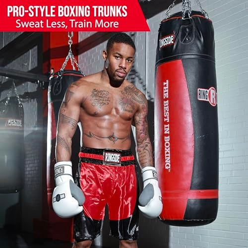 Ringside Pro-Style Boxing Trunks, Satin Boxing Shorts for Men and Women, Ideal for Boxing, MMA, Muay Thai, Red/Black, Youth Small - Image 3