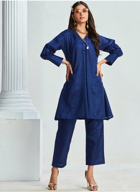 Balloon Sleeve A-Line Ethnic Top with Trousers Set by Styli