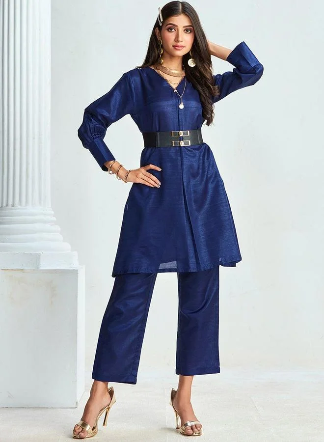 ISHIN Ishin Balloon Sleeve A-Line Ethnic Top with Trousers Set