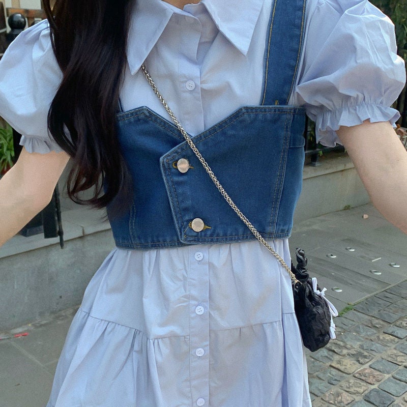 Sweet Spicy Chic Womens Polo Dress Set Summer 2024 Vest * 962 denim vest single piece 