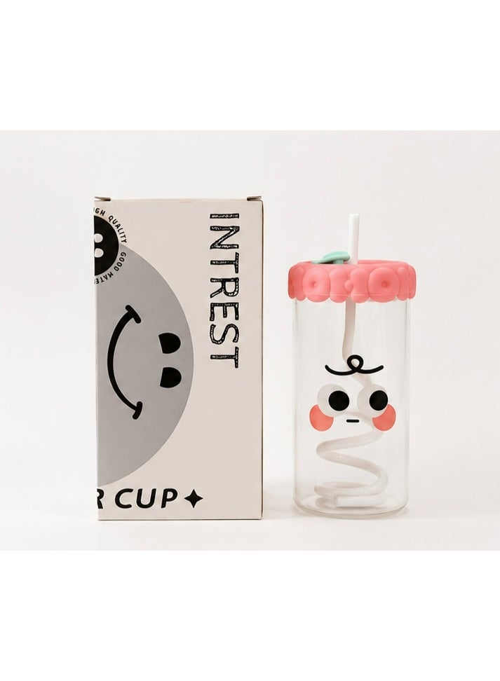 general 520ml Funny Glass Cup with Straw Heat Resistant - Image 2