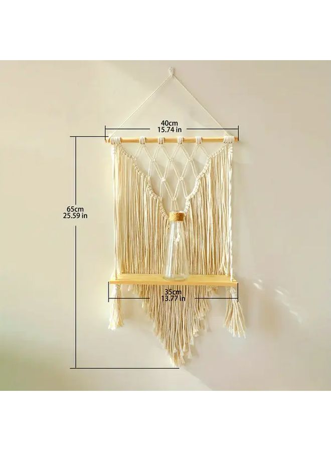 Model A Bohemian Macrame Floating Shelf Handmade Beige Woven Wall Hanging Storage - Image 3