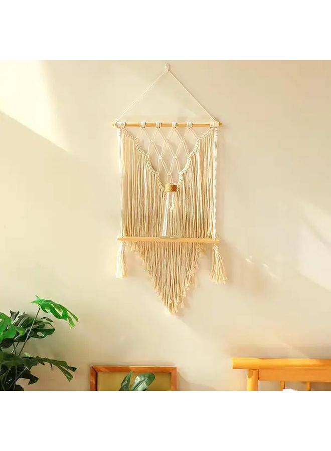 Model A Bohemian Macrame Floating Shelf Handmade Beige Woven Wall Hanging Storage - Image 1