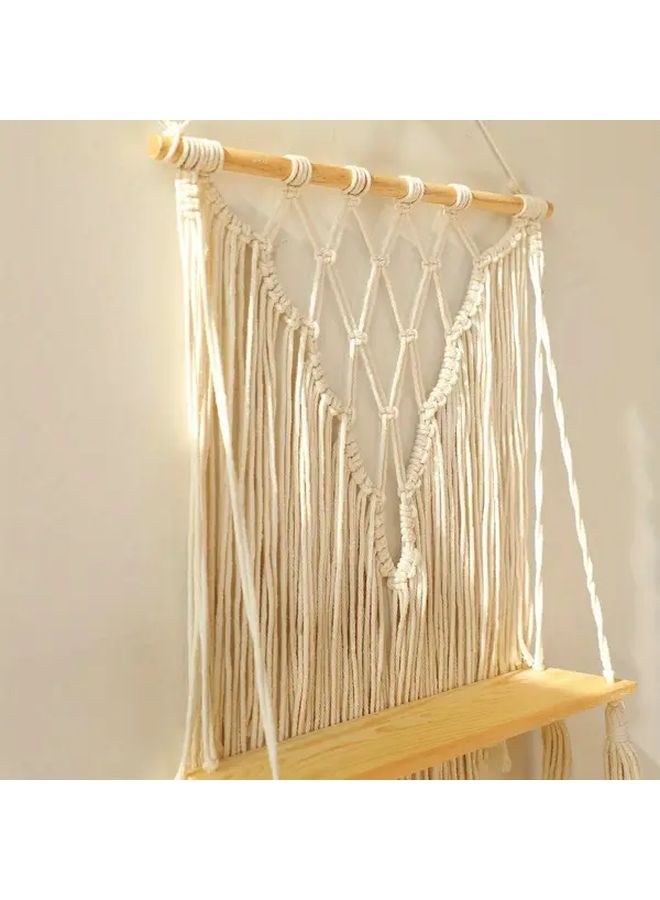 Model A Bohemian Macrame Floating Shelf Handmade Beige Woven Wall Hanging Storage - Image 4