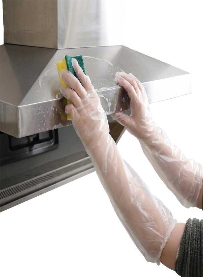 Hpmjz 10Pcs Long Sleeve Cleaning Gloves Dressing Gutting Gloves Plastic Arm Shoulder Length 17.72inch Reusable & Waterproof Protective Rubber Glove for Field Dressing House Cleaning Gardening Gutting - Image 1