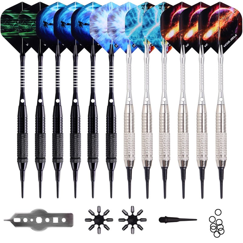 WIN.MAX Darts Plastic Tip - Soft Tip Darts Set - 12 Pcs 18 Gram with 100 Extra Dart Tips 12 Flights Flight Protectors and Wrench for Electronic Dart Board - Image 1