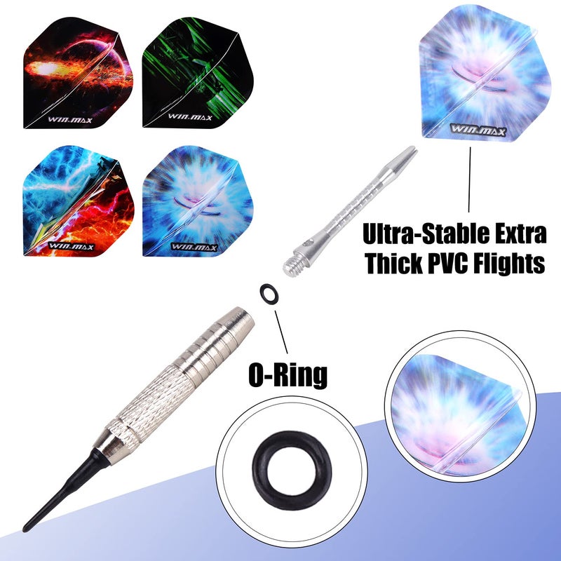 WIN.MAX Darts Plastic Tip - Soft Tip Darts Set - 12 Pcs 18 Gram with 100 Extra Dart Tips 12 Flights Flight Protectors and Wrench for Electronic Dart Board - Image 3