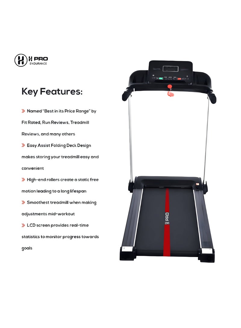 H PRO HM-797 Portable Smart Treadmill, 3.5 HP Peak Foldable Motorized Walking & Running Machine For Home Use, With Easy Assembly & LED Screen - Image 3