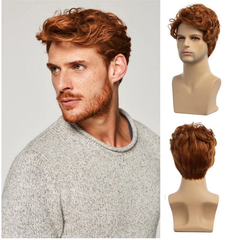 Men Wigs Short Orange Wig Synthetic Heat Resistant Natural Halloween Cosplay Hair Wig