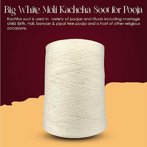 DOKCHAN Cotton Kacha Sutra Sutali Kukari Raw Yarn White Three Tar 3000 Meter for Pooja Rituals (Pack of 1 264 Gram) - Image 2