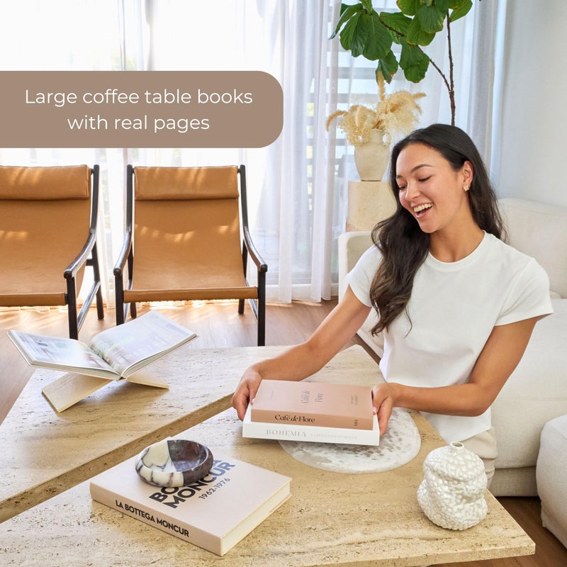 Moncur Home Faux Books for Decoration Coffee Table Books set of 3 Decorative Books Neutral Room Decor Aesthetic Shelf Decor Beige White Earth Tones Real Blank Pages Removable Covers Home DÃ©cor Accents - Image 5