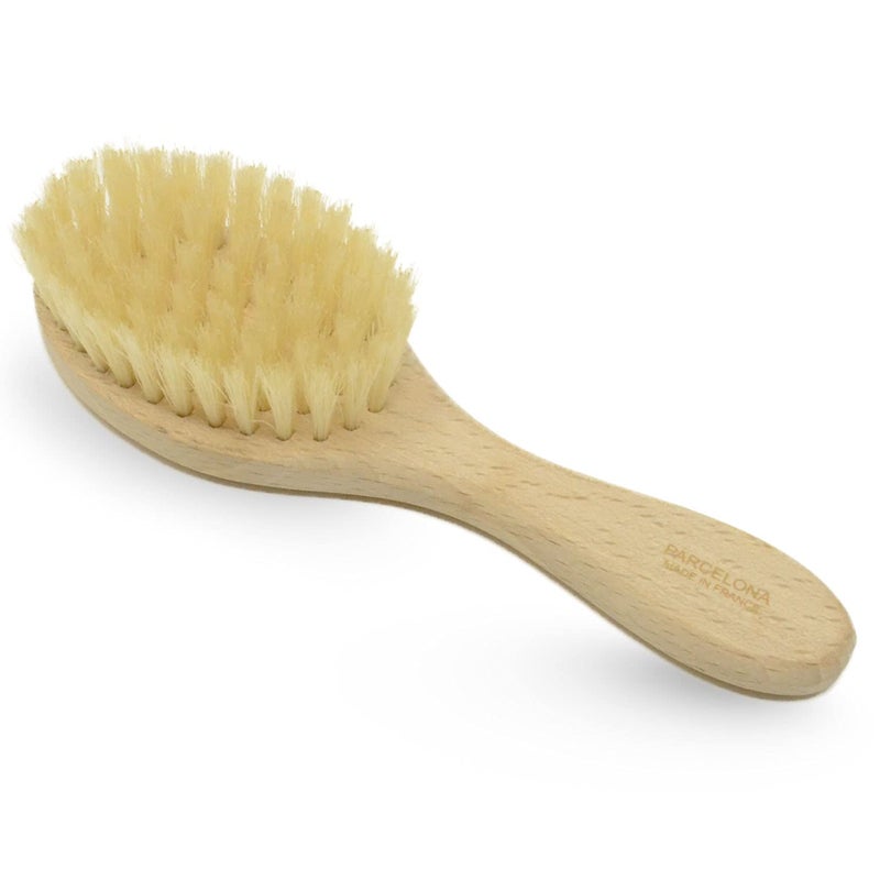 Parcelona French Grooming Wooden 6 Celluloid Soft Natural Silk Bristles Baby Brush for Girls and Toddlers Styling Girls Hair Accessories Wooden Brown
