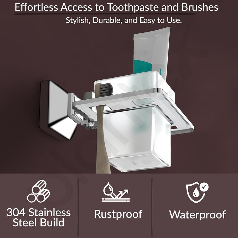 plantex Plantex 304 Grade Stainless Steel Tooth Brush HolderTumbler HolderBathroom Accessories Pack of 4 Squaro Chrome  - Image 2