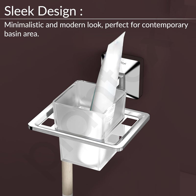 plantex Plantex 304 Grade Stainless Steel Tooth Brush HolderTumbler HolderBathroom Accessories Pack of 4 Squaro Chrome  - Image 5