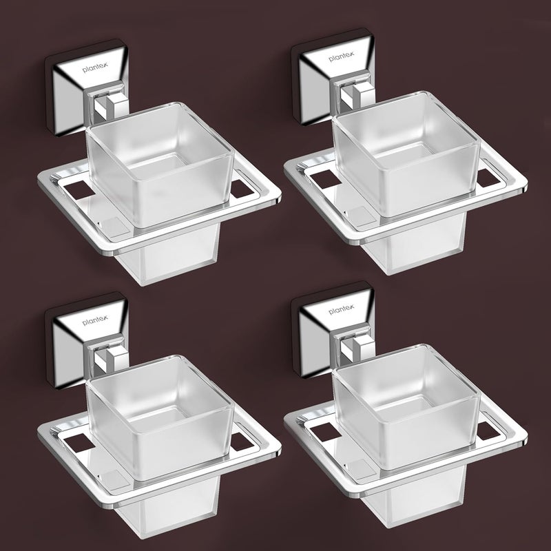 plantex Plantex 304 Grade Stainless Steel Tooth Brush HolderTumbler HolderBathroom Accessories Pack of 4 Squaro Chrome  - Image 1