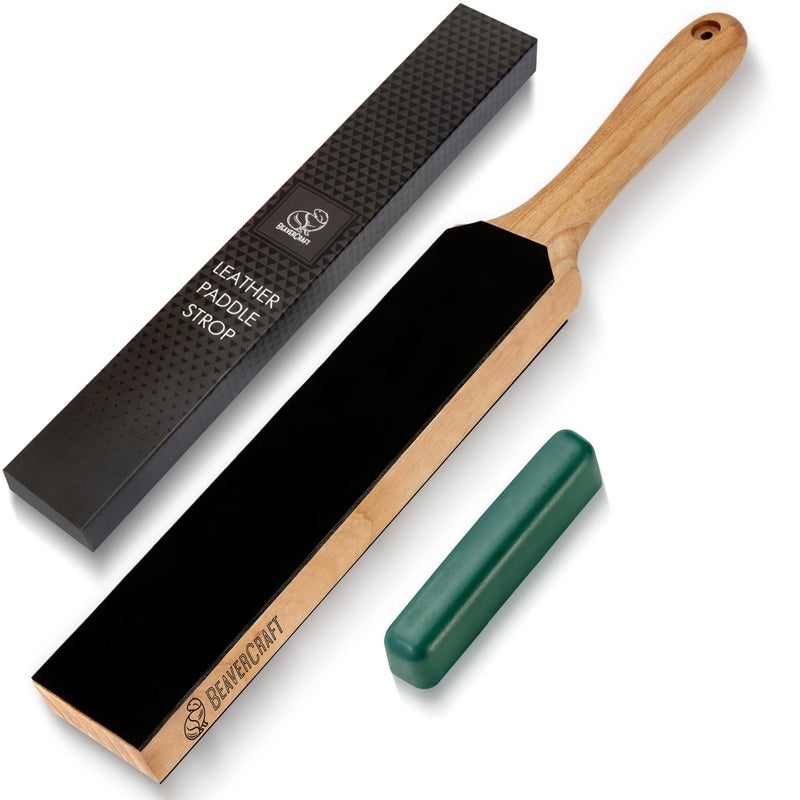 BeaverCraft BeaverCraft Leather Strop Kit with Sharpening Polishing Compound Knife Stropping Block 14" Knife Sharpener Leather Strop for Knife LS6P1 Stropping Kit  - Image 1
