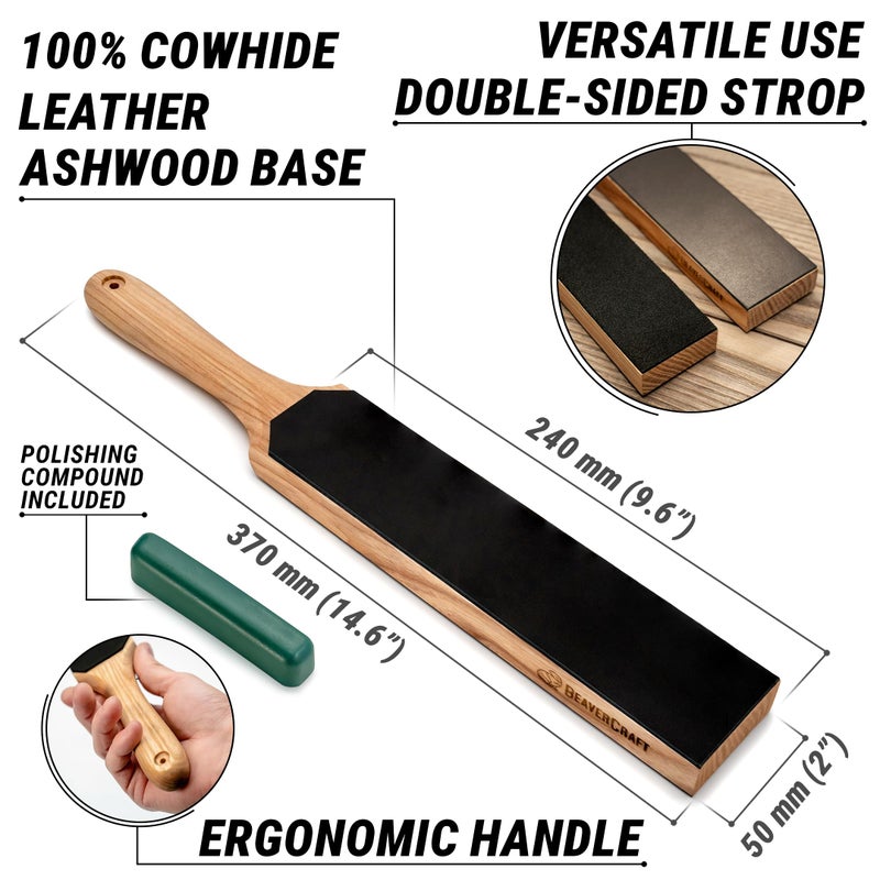 BeaverCraft BeaverCraft Leather Strop Kit with Sharpening Polishing Compound Knife Stropping Block 14" Knife Sharpener Leather Strop for Knife LS6P1 Stropping Kit  - Image 2