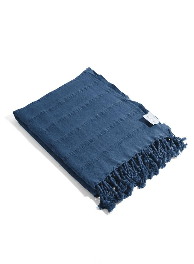 InfuseZen Stonewashed Turkish Bath & Beach Towel -100% Organic Turkish Cotton - Soft, Lightweight, Absorbent - Quick Dry, Sand Free - Swim, Pool, Shower, Travel - Peshtemal, Hammam Spa Towel - Blue - Image 1