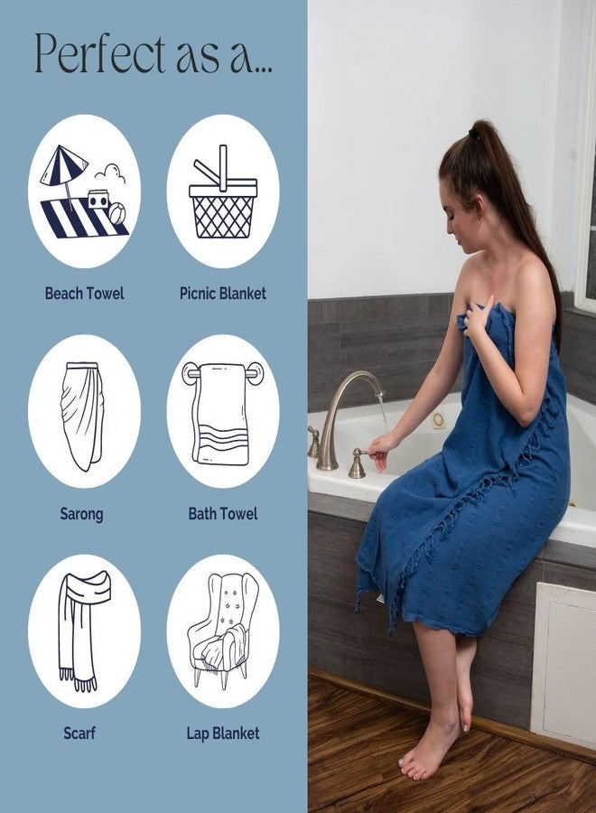InfuseZen Stonewashed Turkish Bath & Beach Towel -100% Organic Turkish Cotton - Soft, Lightweight, Absorbent - Quick Dry, Sand Free - Swim, Pool, Shower, Travel - Peshtemal, Hammam Spa Towel - Blue - Image 5