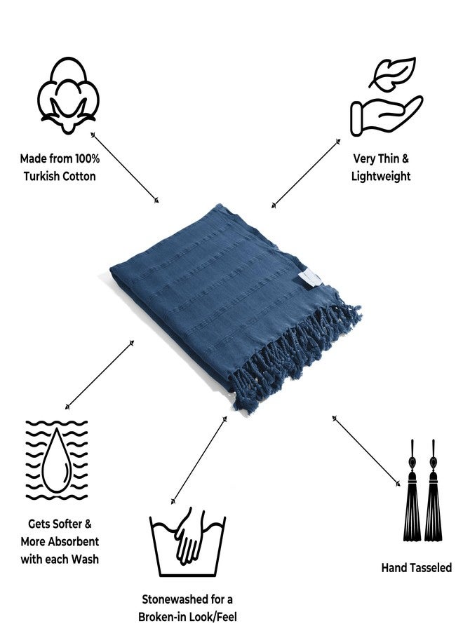InfuseZen Stonewashed Turkish Bath & Beach Towel -100% Organic Turkish Cotton - Soft, Lightweight, Absorbent - Quick Dry, Sand Free - Swim, Pool, Shower, Travel - Peshtemal, Hammam Spa Towel - Blue - Image 2