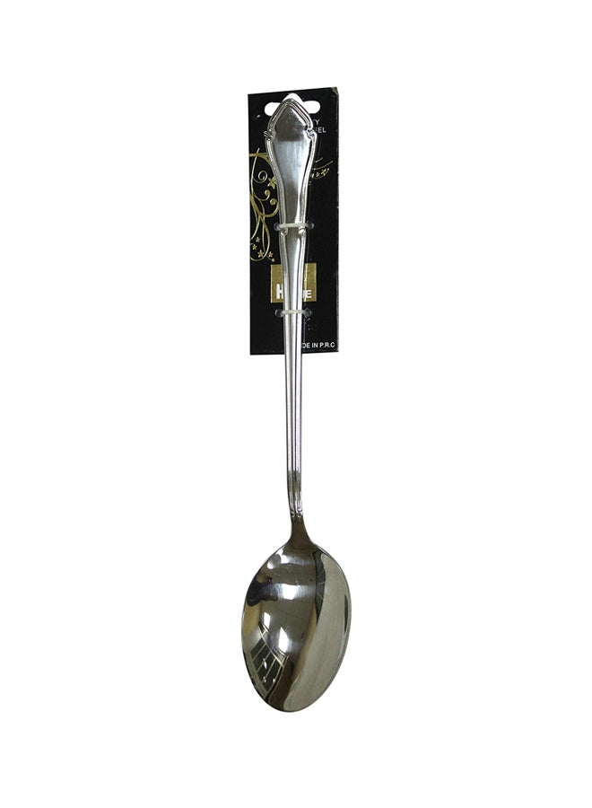 Cc Stainless Steel Long Serving Spoon With  Decorative Handle Silver 32cm