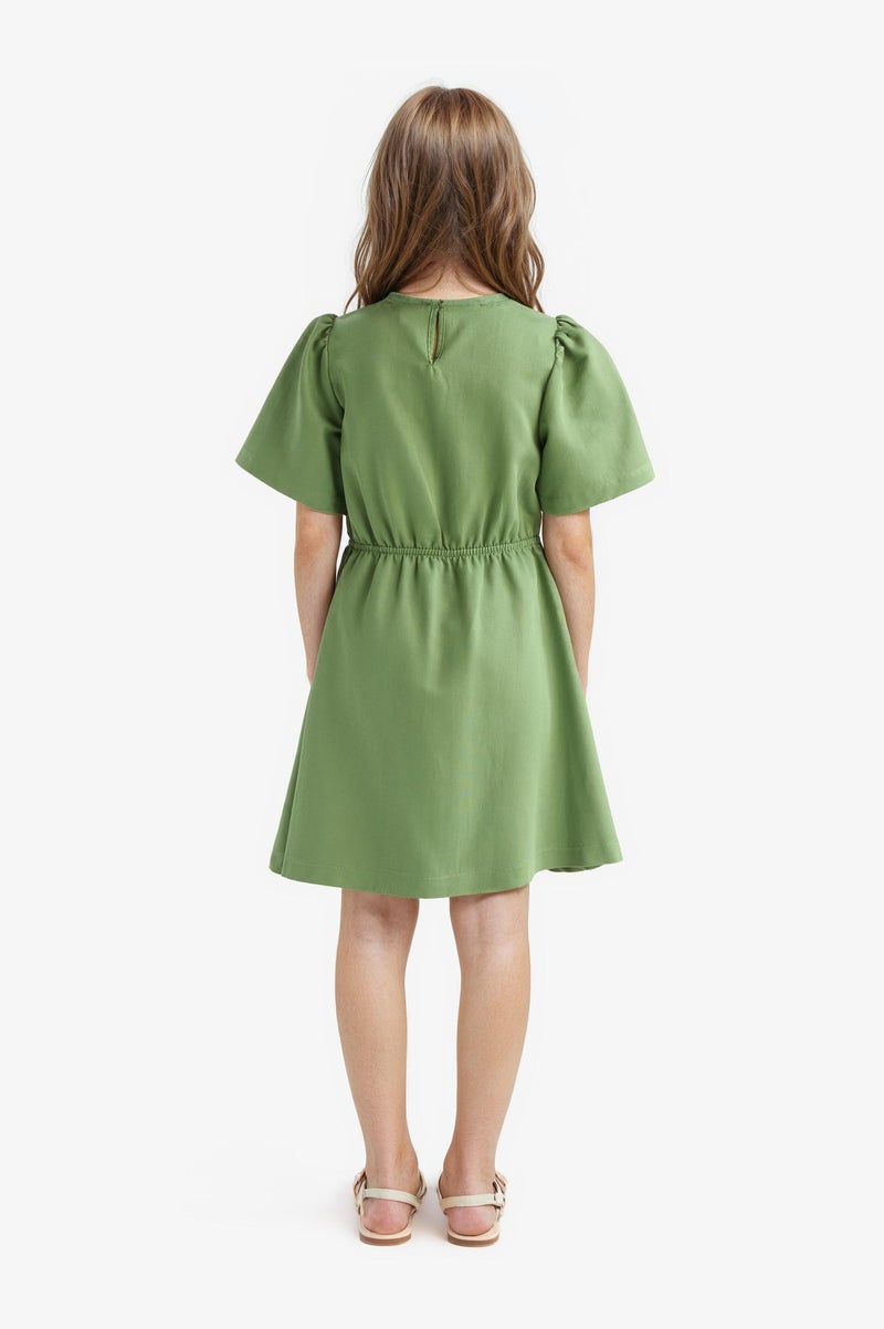 DeFacto Green Girl Girl Standard Fit V Neck Gabardine Short Sleeve Dress Casual - Image 5